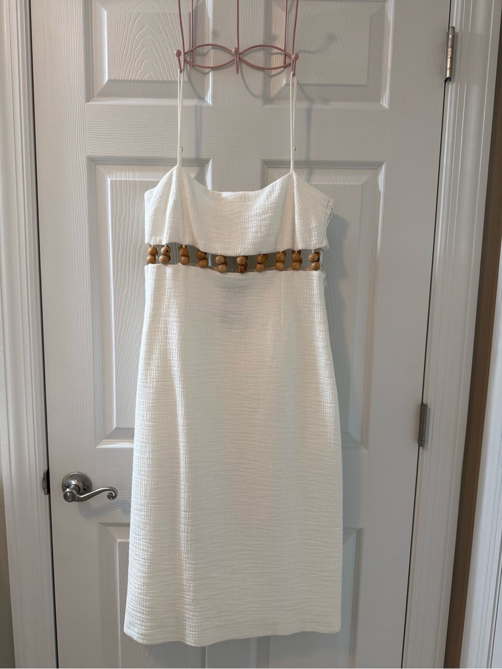 Antonio Melani Off White Midi Cocktail Sundress with Beaded Waist -